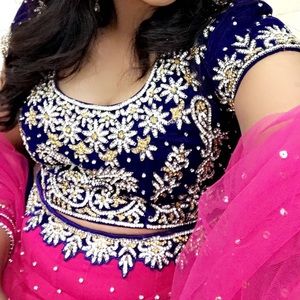 FINAL SALE Hot pink and blue Lehenga stone work Indian outfit